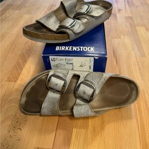 Birkenstock Silver Metallic Sandals with Adjustable Straps
